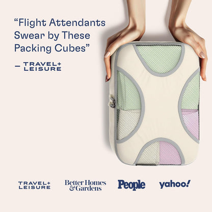 Shacke Premium 8 Packing Cubes Set - Lightweight Mesh Travel Luggage Organizers with Laundry Bag, 8-Piece Suitcase Storage System (Sand)