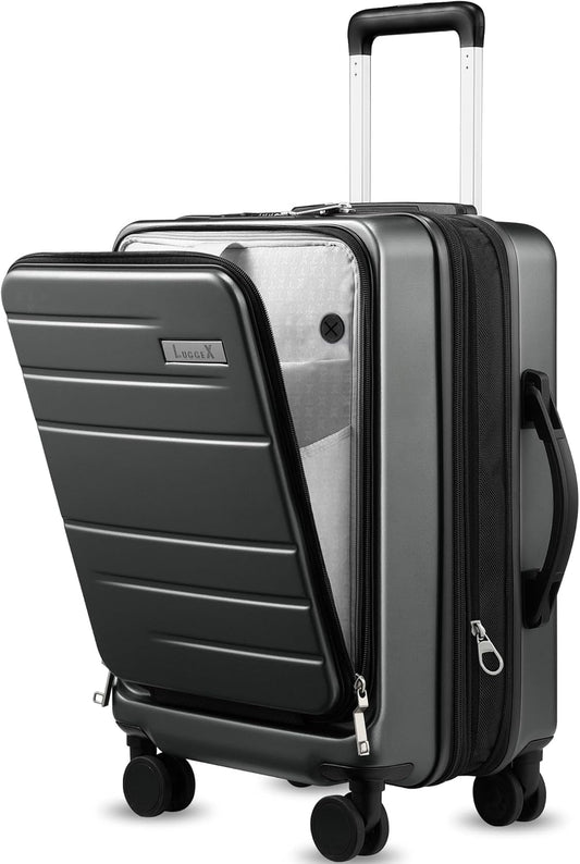 LUGGEX Carry On Luggage 22x14x9 Airline Approved, Expandable Polycarbonate Suitcase with Front Pocket (Charcoal Metallic, 20 Inch, 35L)