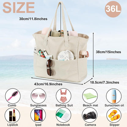 CAMTOP Waterproof Beach Tote Bag for Women Girls with Zipper Foldable Sandproof Pool Swim Bag Travel Carry On Gym