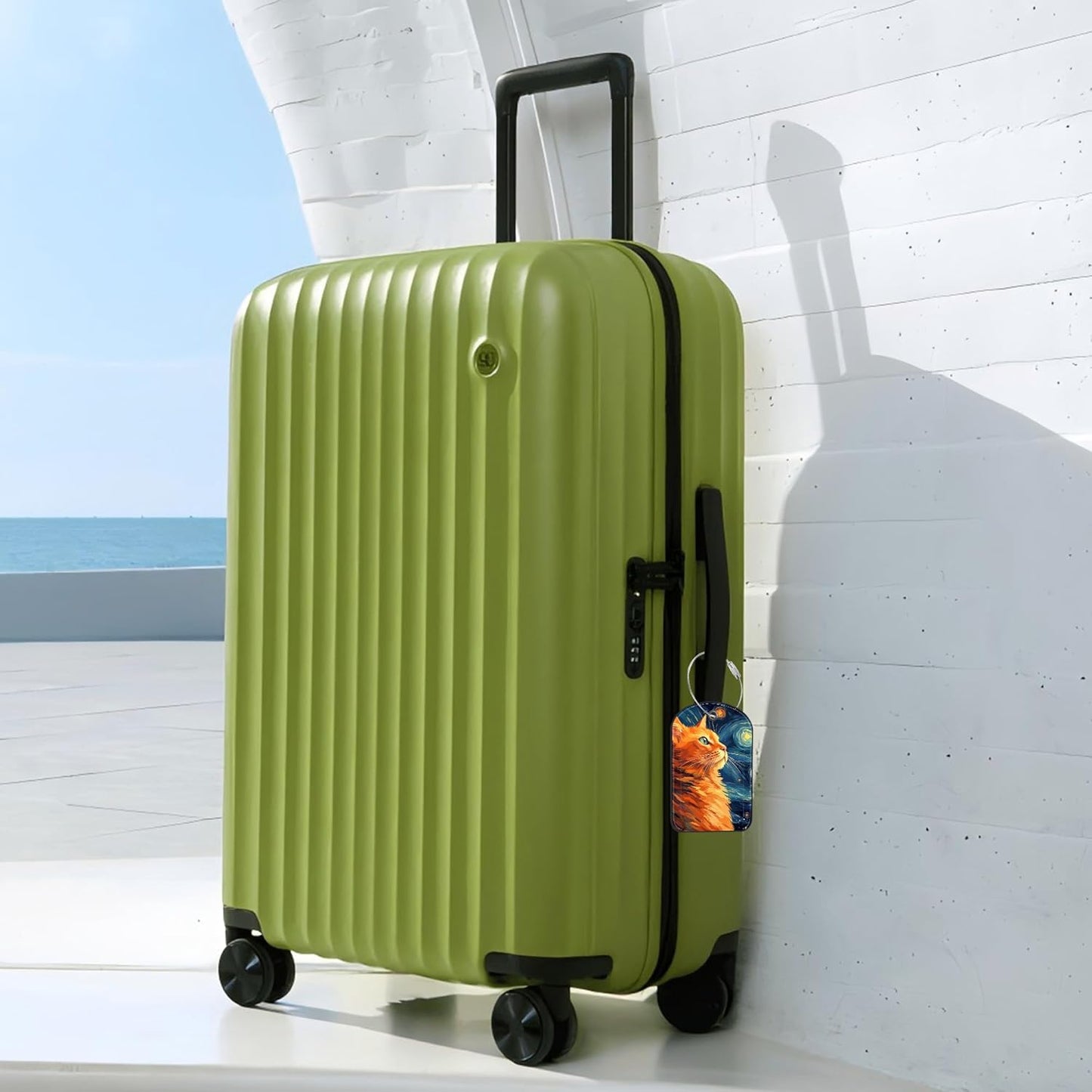 Black Cat and Sky Luggage Tag for Suitcase Set of 2 PU Leather Cute Luggage Tags with Stainless Metal Loop ID Label Privacy Flap Suitcase Tags for Women and Men Travel