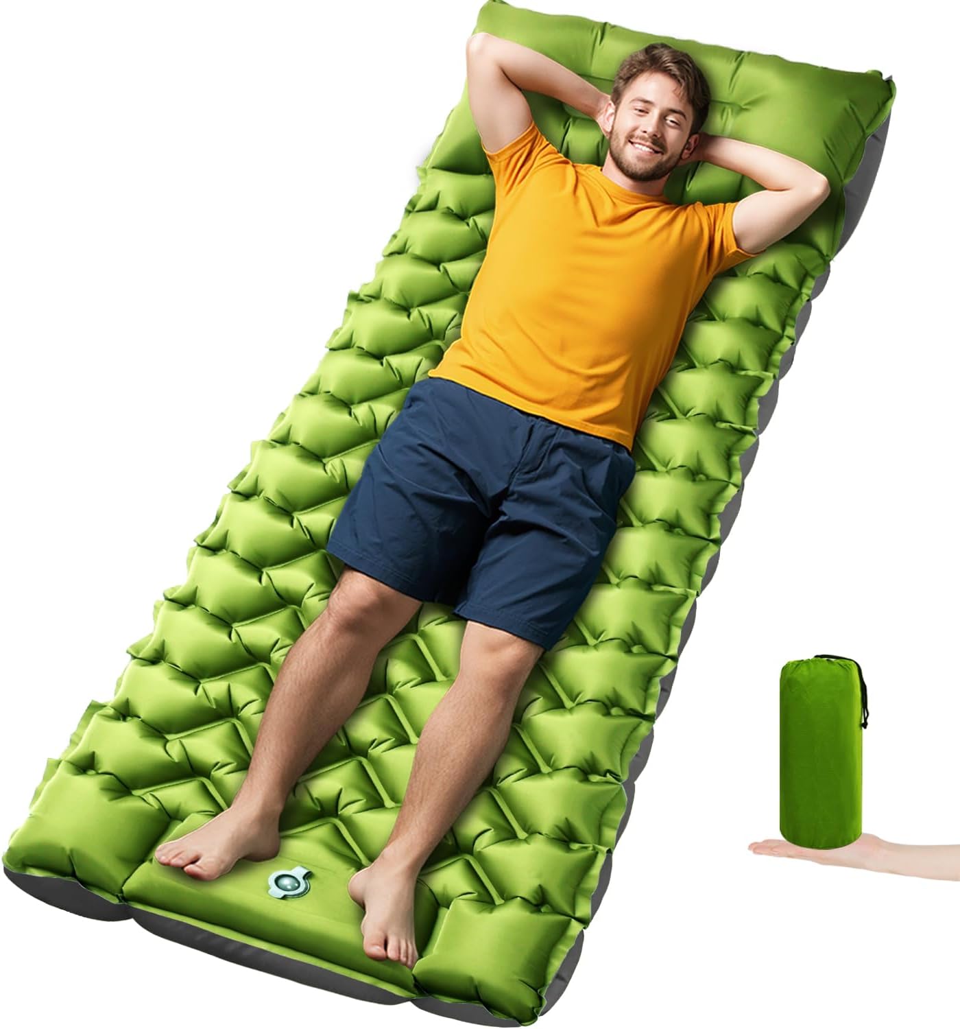 Ultralight Camping Sleeping Pad with Built-in Pillow & Foot Pump, Compact Inflatable Air Mattress for Backpacking, Hiking, Tent, Travel Camp & Outdoor Adventures