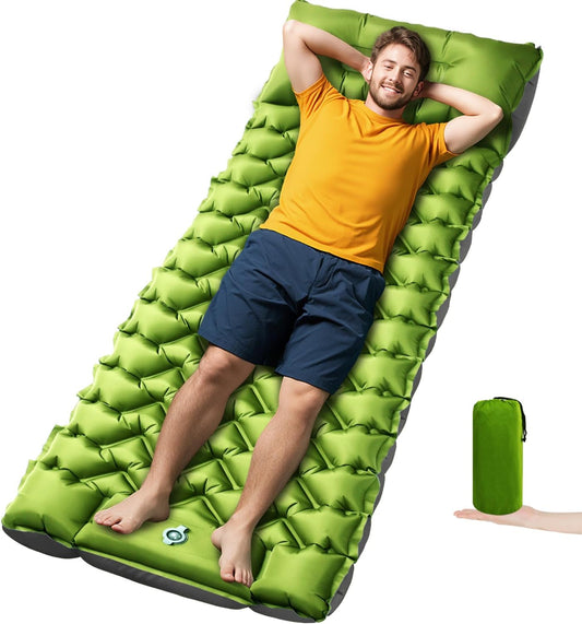 Ultralight Camping Sleeping Pad with Built-in Pillow & Foot Pump, Compact Inflatable Air Mattress for Backpacking, Hiking, Tent, Travel Camp & Outdoor Adventures