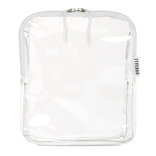 BORSALI TSA-Approved Quart-Sized Bag for Carry-On Travel - One (1) Quart Clear Toiletries, Cosmetic and 3-1-1 Liquids Toiletry Bag - White