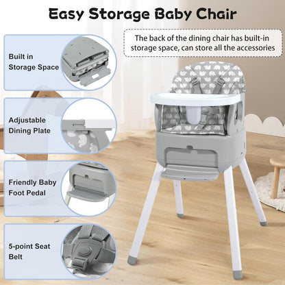 4 in 1 Portable Baby Highchair Convertible Highchair for Babies and Toddlers - Foldable Carry Small Box, High Chair, Infant Booster Seat, Dining Chair, Easy to Carry and Store (Grey)