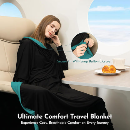 16-in-1 Compact Travel Blanket with Bag – Reversible, Ultra Soft Bamboo Airplane Blanket with Hidden Pocket - Lightweight & Packable for Flights, Camping, Picnic, Travel Essentials