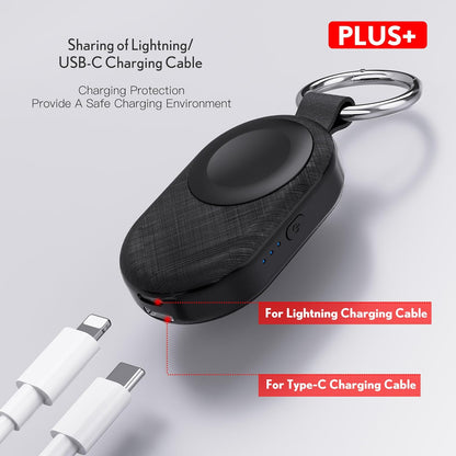 PZOZ Portable Apple Watch Wireless Travel Charger, 1200mAh Power Bank iWatch Fast Charging with Car Keychain, Adapter Compatible with Series Ultra 10 9 8 7 6 5 4 3 2 SE (Black)