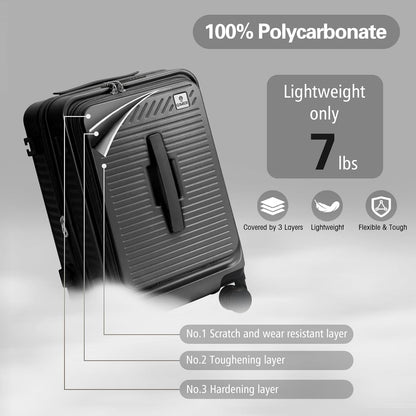 20 Inch Luggage with Spinner Wheels,Expandable Front Opening Suitcase 100% PC Hard Shell TSA Lock, Smooth Rolling Wheels, Lightweight Travel for Men and Women, Y03 Yellow Slightly Larger