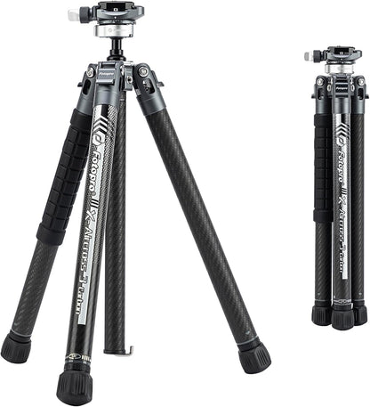Fotopro Carbon Fiber Tripod 1.7lbs Ultralight 62 Inch Portable Compact Travel Tripod for Camera DSLR Load up to 22lbs X-Aircross 3 Lite Grey