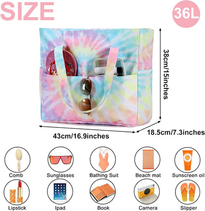 CAMTOP Waterproof Beach Tote Bag for Women Girls with Zipper Foldable Sandproof Pool Swim Bag Travel Carry On Gym