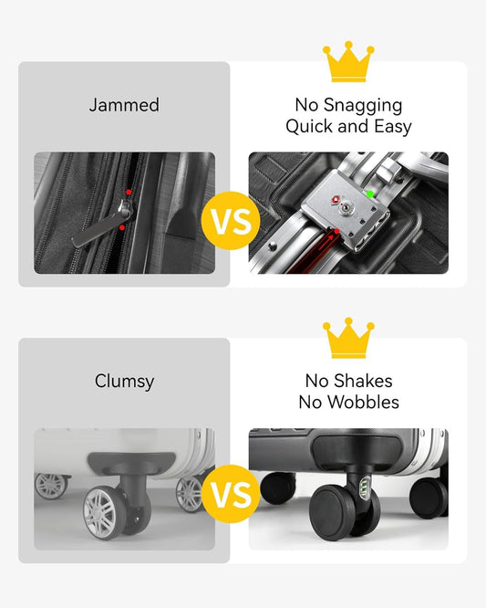 LUGGEX Checked Suitcase with Spinner Wheels, 28 Inch Aluminum Frame Zipperless Polycarbonate Hard Shell Suitcase, Blue