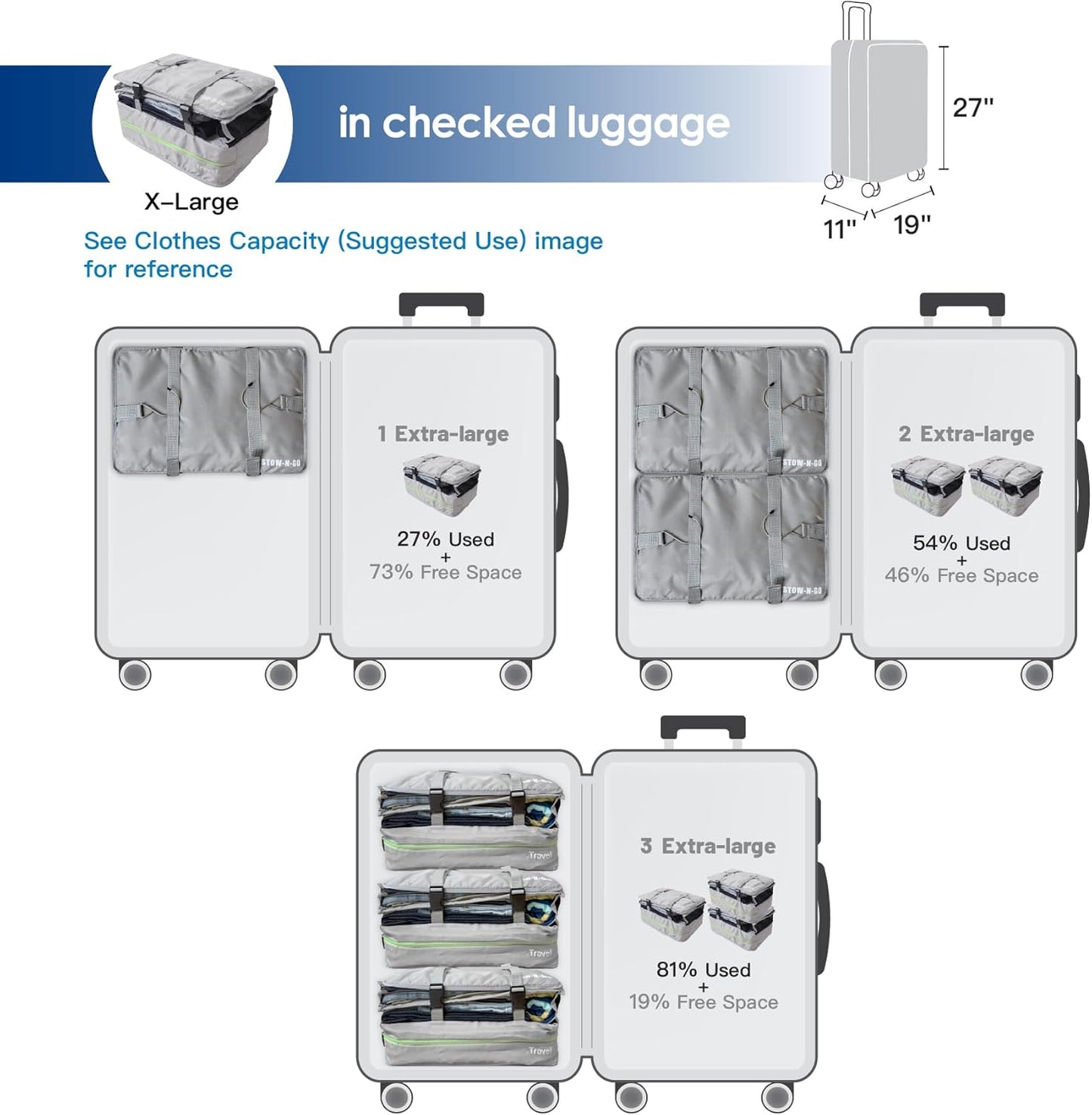 Stow-N-Go Travel Luggage Organizer – Portable Hanging Travel Shelves, Carry-On Closet Organizer, Hanging Packing Cubes, Collapsible Carry-On Organizer for Cruises & Hotels. Light Gray - XL