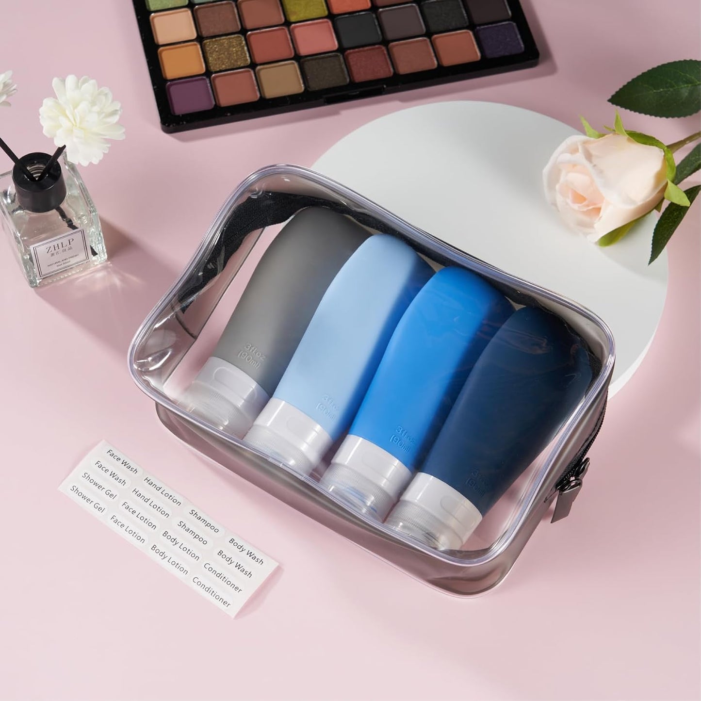 INSFIT Portable Travel Bottles, TSA Approved Leak Proof Containers for Toiletries, BPA Free Refillable Accessories for Shampoo, Body Wash, Liquids (4 Pack)