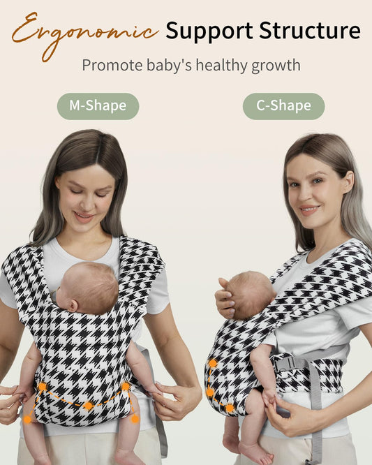 Newborn Carrier, Cozy Baby Carrier, Ergonomic Cross-Back Wrap, Hands-Free with Supportive Comfort, Tweed Black & White
