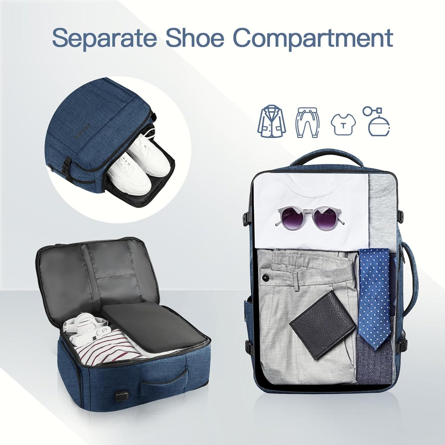 Carry On Backpack, Extra Large 50L Travel Backpack for Men & Women, Expandable Backpack For Airplanes, 17 Inch Laptop Backpack, Luggage Suitcase 40L Daypack Lightweight Business Weekender Bag, Blue