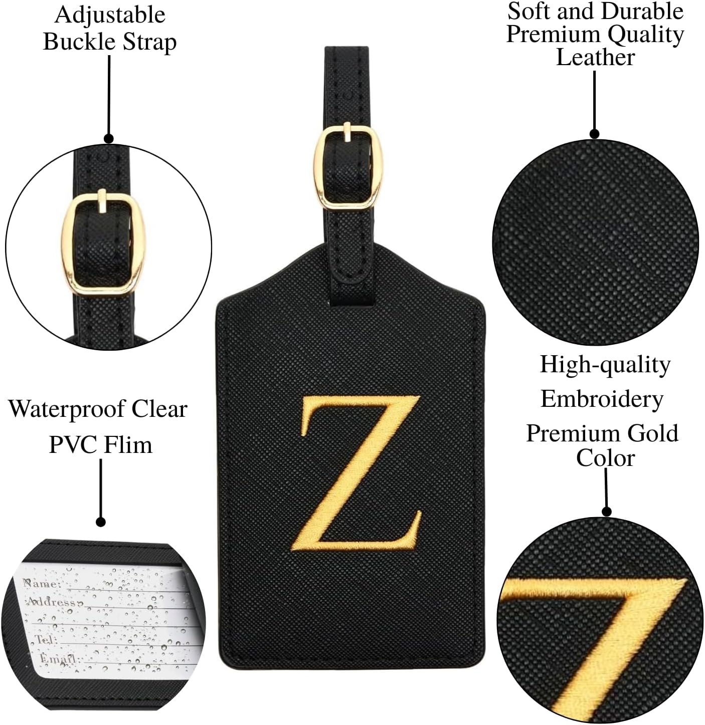 Luggage Tag PU Leather for Suitcase Baggage Handbag Travel Bag Label Suitcase Tag Label Tag w. Name Card & Privacy Cover (Z)