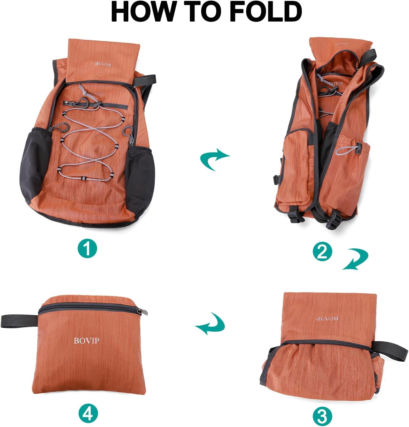 BOVIP 20L Hiking Backpack Lightweight Packable Hiking Daypack Small Travel Outdoor Foldable Shoulder Bag Orange