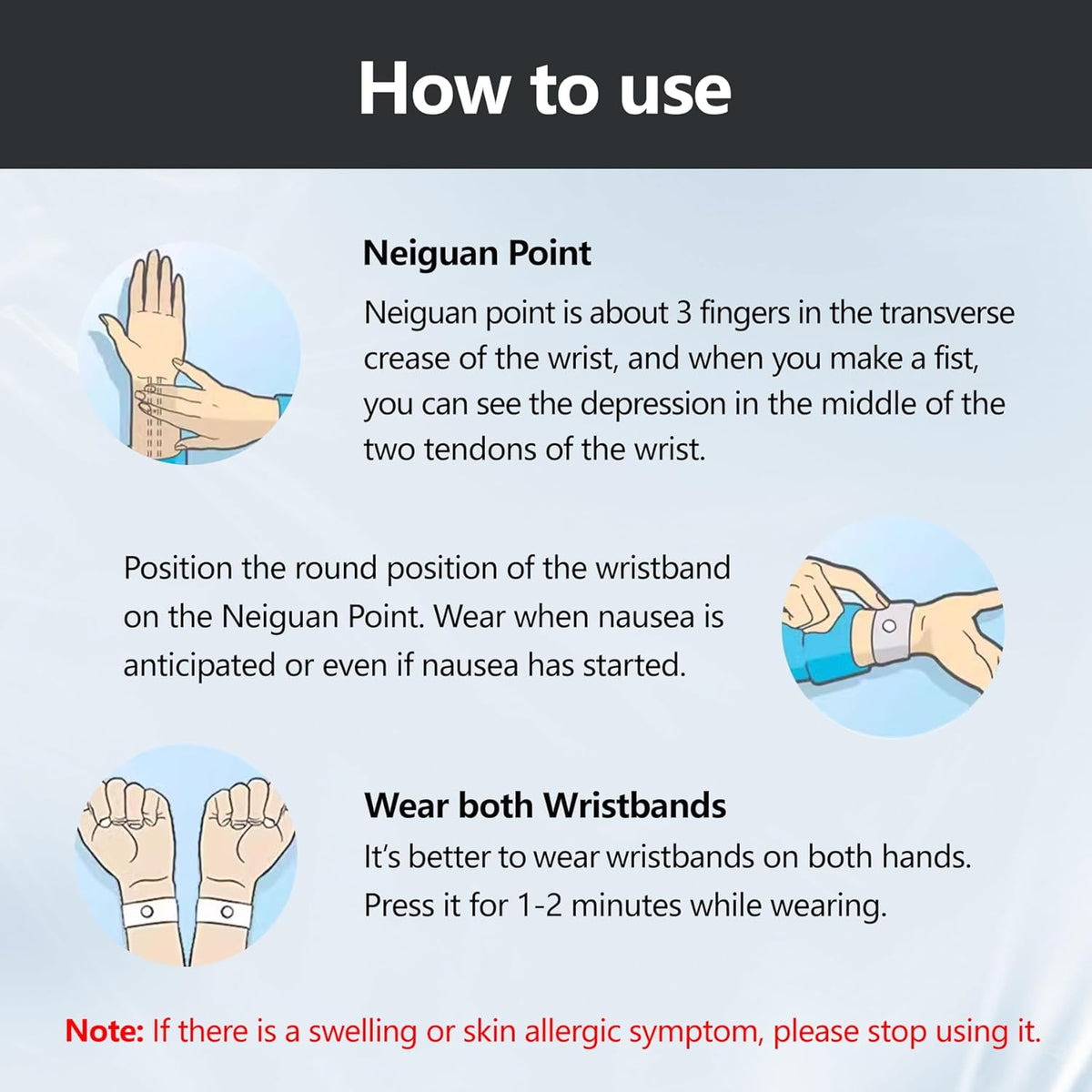 Motion Sickness Wristband, Anti-Nausea Acupressure Wrist Band for Nausea Relief, Dizziness and Vomiting from Car Sea Boat Flying Travel Sickness for Adults and Kids (Black, Large, 2 Pairs)