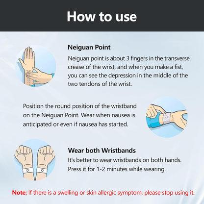 Motion Sickness Wristband, Anti-Nausea Acupressure Wrist Band for Nausea Relief, Dizziness and Vomiting from Car Sea Boat Flying Travel Sickness for Adults and Kids (Black, Large, 2 Pairs)