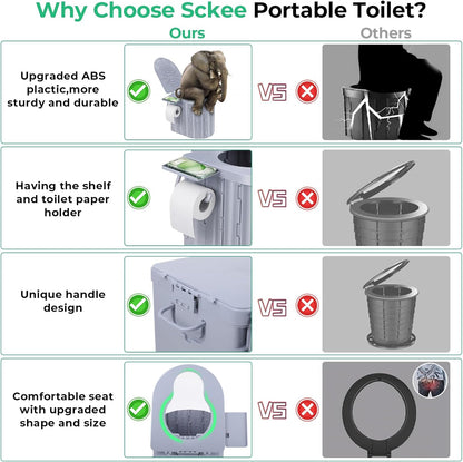 Sckee Camping Toilet, Portable Toilet for Adults, Portable Travel Folding Toilet with Lid and Paper Holder, Compact Potty for Car, Camp Toilet Portable Toilet for Camping, Hiking,Truck, RV, Beach