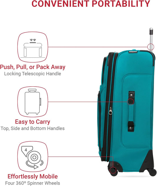 SwissGear Sion Softside Expandable Luggage, Teal, Checked-Large 29-Inch