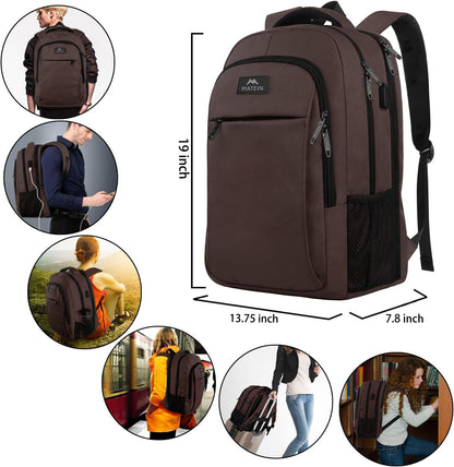 MATEIN Laptop Backpack, Extra Large TSA Friendly 17.3 Inch Travel Computer Backpack with USB Charging Port, Anti Theft Carry On Flight Approved Business Work College Backpack Bag for Men Women, Brown