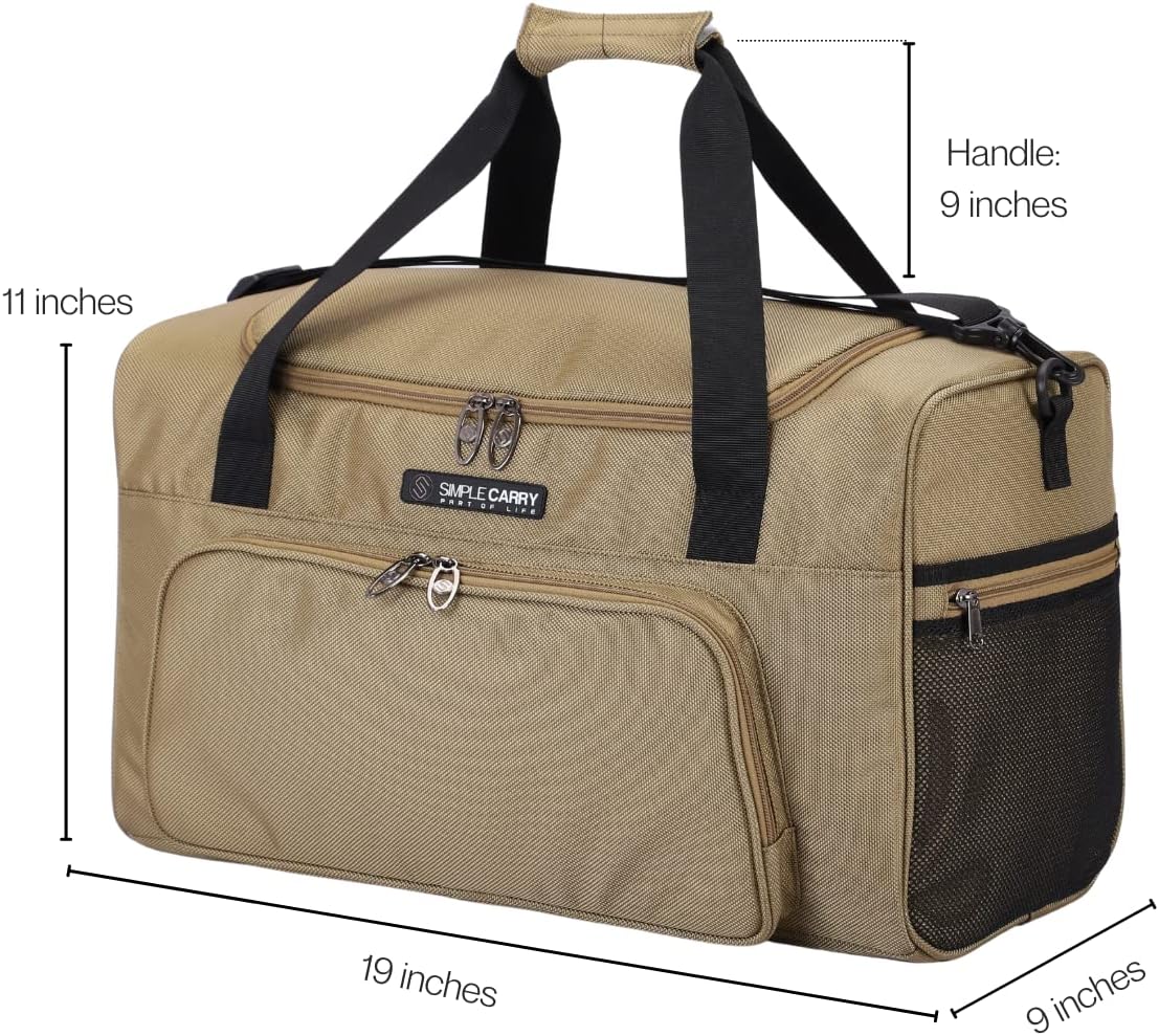 Large Sports Duffel Bag 20 inch for Travel Gym as Shoulder Bag and Hand Carry - Tan