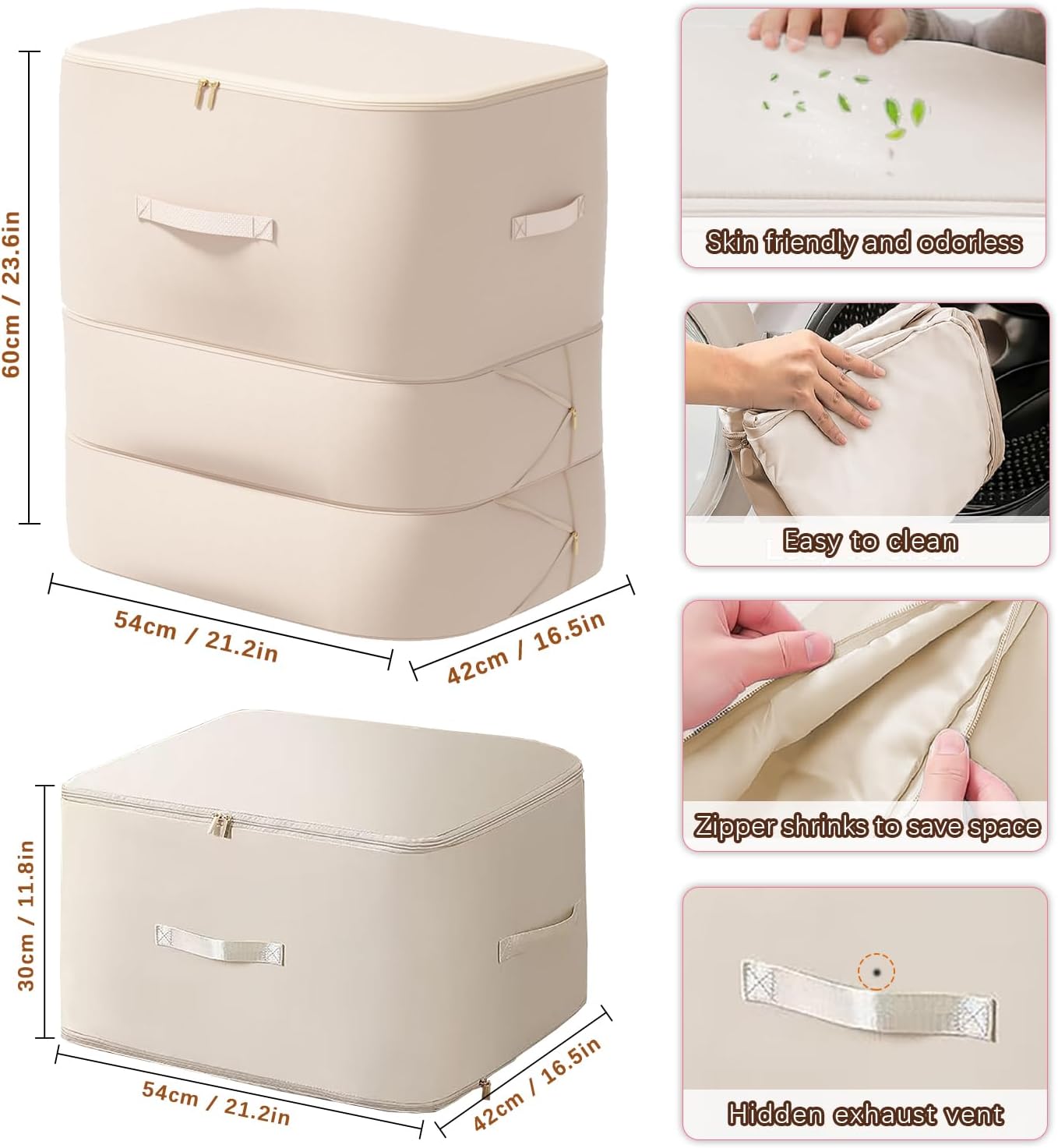XL Ultra Space Saving Bags self compression organizer bags space saver bag for comforters Storage bag organizer for blankets bedding clothes(Beige-1PCS)