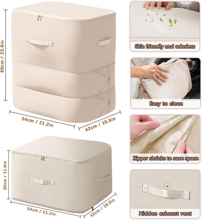 3PCS XL ultra space saving bags self compression organizer bags Space saver bag for comforters storage bag organizer for blankets bedding clothes (Beige-3PCS)