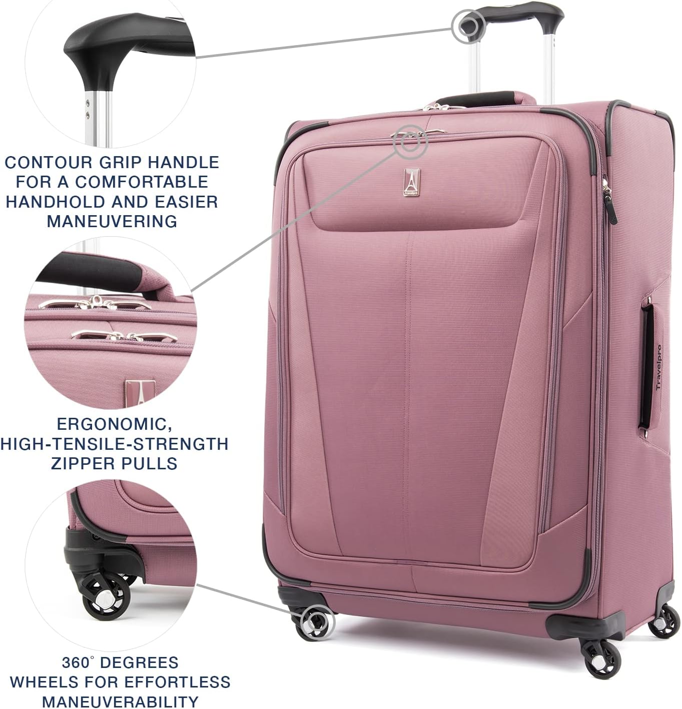 Travelpro Maxlite 5 Softside Expandable Checked Luggage with 4 Spinner Wheels, Lightweight Suitcase, Men and Women, Dusty Rose Pink, Checked Large 29-Inch