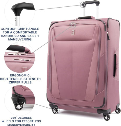 Travelpro Maxlite 5 Softside Expandable Checked Luggage with 4 Spinner Wheels, Lightweight Suitcase, Men and Women, Dusty Rose Pink, Checked Large 29-Inch