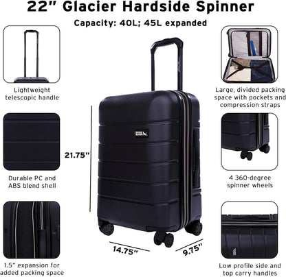 Eddie Bauer Glacier Carry-On 22" and Checked 30" Luggage | Hardside | Spinner Wheels | Expandable | Lightweight | Travel Essentials - Storm Blue