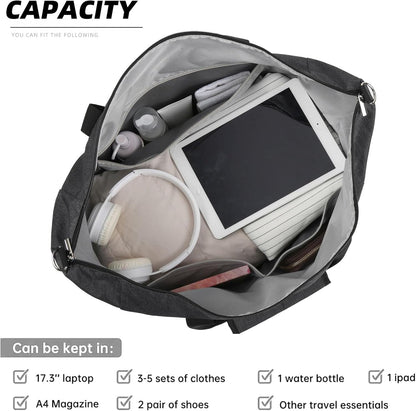 Travel Duffel Bag for Women Men,Sports Tote Gym Bag With Wet Pocke,Foldable Carry on Luggage Bag,Black