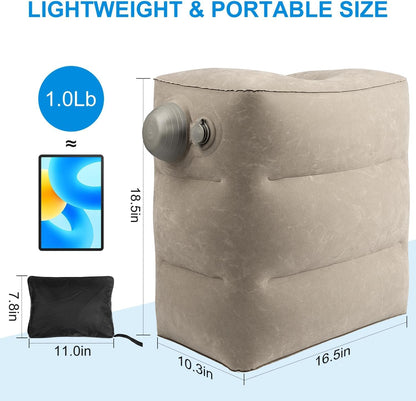 Inflatable Travel Foot Rest Pillow, 2 Pack Airplane Foot Rest Pillows, Portable Inflatable Leg Rest Pillow Flights Seat Extender with Storage Bag for Plane, Car, Train (2Pack Grey)