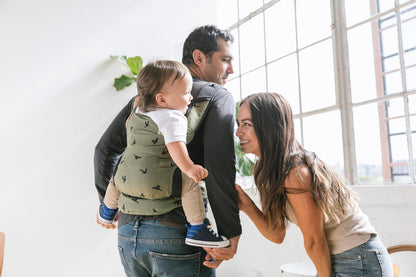 Baby Tula Lite Ripstop Nylon Compact Baby Carrier, Lightweight & Ergonomic Carrier for Travel w/Convenient Storage Hip Pouch, Multiple Carrying Positions for 12lbs to 30lbs - Soar (Olive Green/Birds)