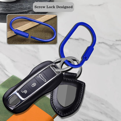 Key Chain, Brass Key Rings 2 Pack Screw Lock Key Organizer with 4 Rings Carabiner Keychain Clip for Men and Women