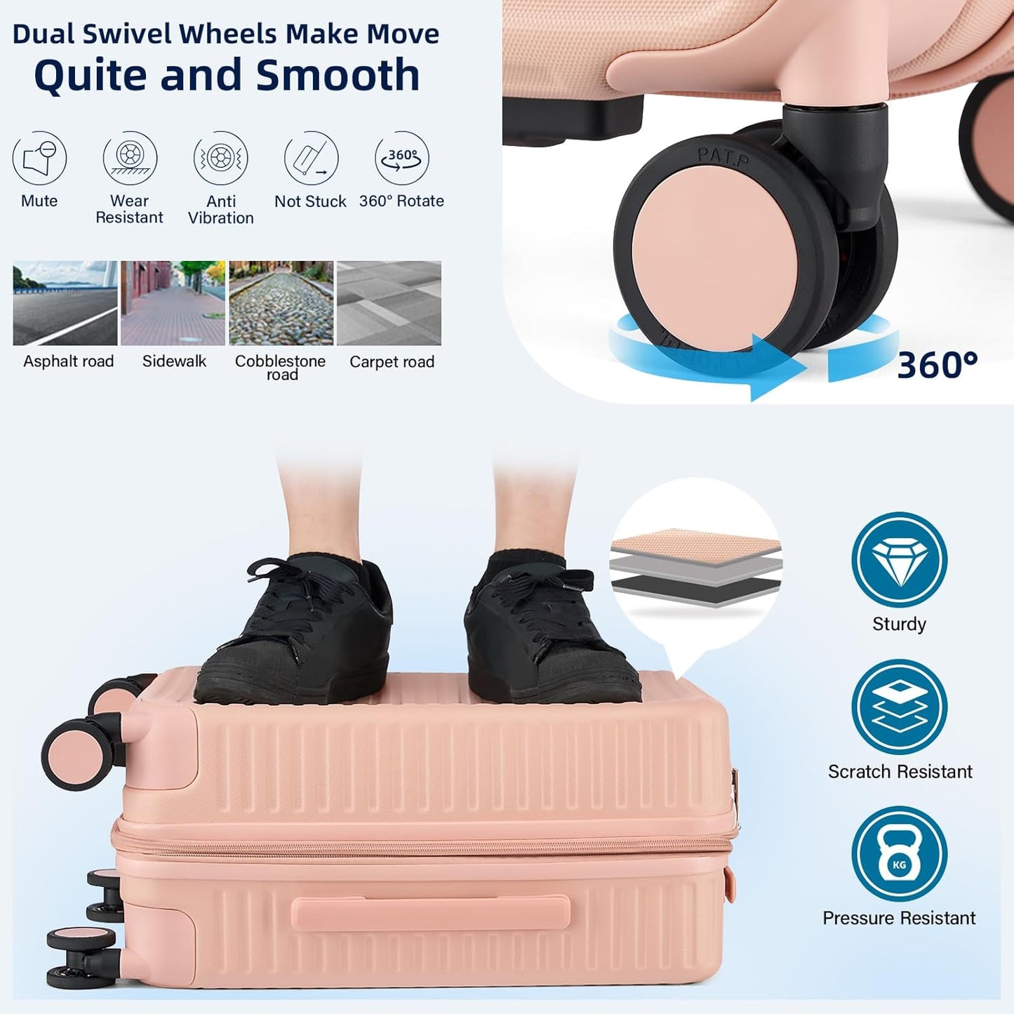 Hard Shell Suitcases 20 Inch Carry on Luggage Airline Approved, Expandable Travel Luggage with Cup Holder Charger Built in Lightweight Small Suitcase with Wheels, Pink