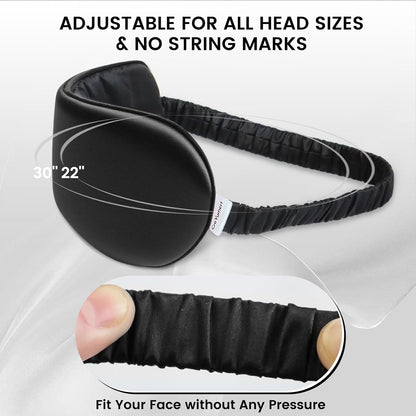 Pure 22 Momme 6A Grade Mulberry Silk Sleep Mask for Side Sleepers - 100% Blackout Eye Mask with Travel Pouch (Black)