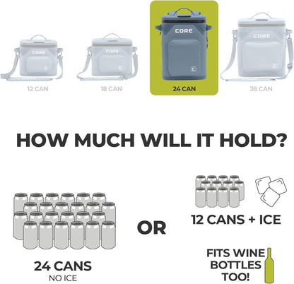 CORE Magnetic Leak Proof Soft Cooler with Waterproof Zipper | Insulated Bag Portable Ice Chest Box | Best Soft Cooler for Food & Beverages for Tailgating, Car Camping, Travel, and Family Beach Picnics