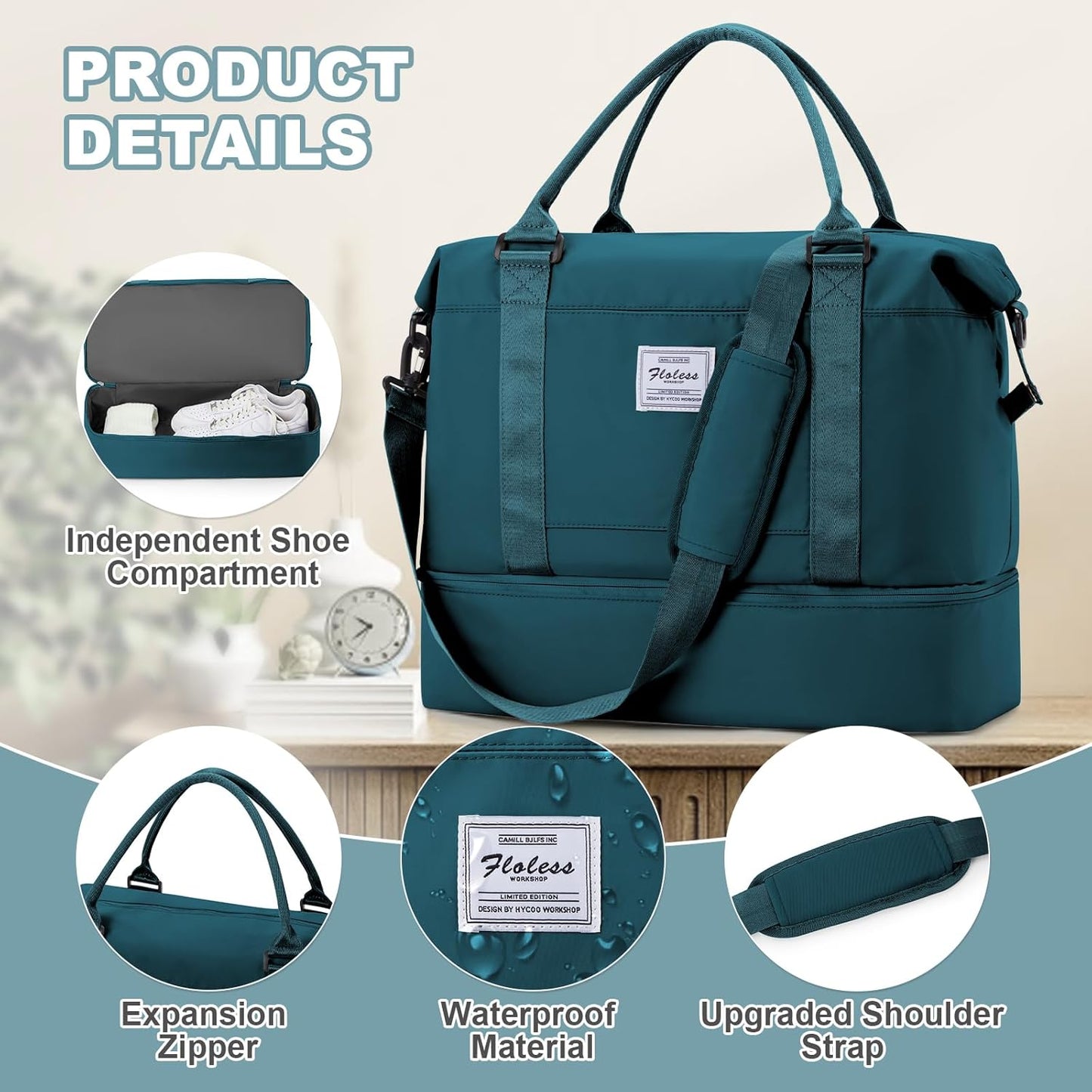 Travel Duffel Bag, Sports Tote Gym Bag, Shoulder Weekender Overnight Bag for Women