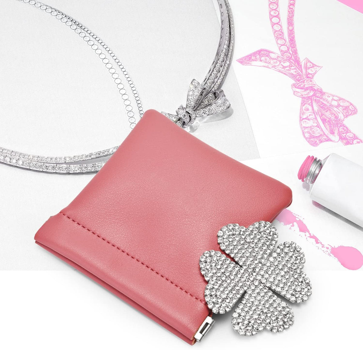 PU Leather Jewelry Travel Bag Leather Jewelry Pouch Christmas,Wedding Party Favor Gift Bag (S, Pink)