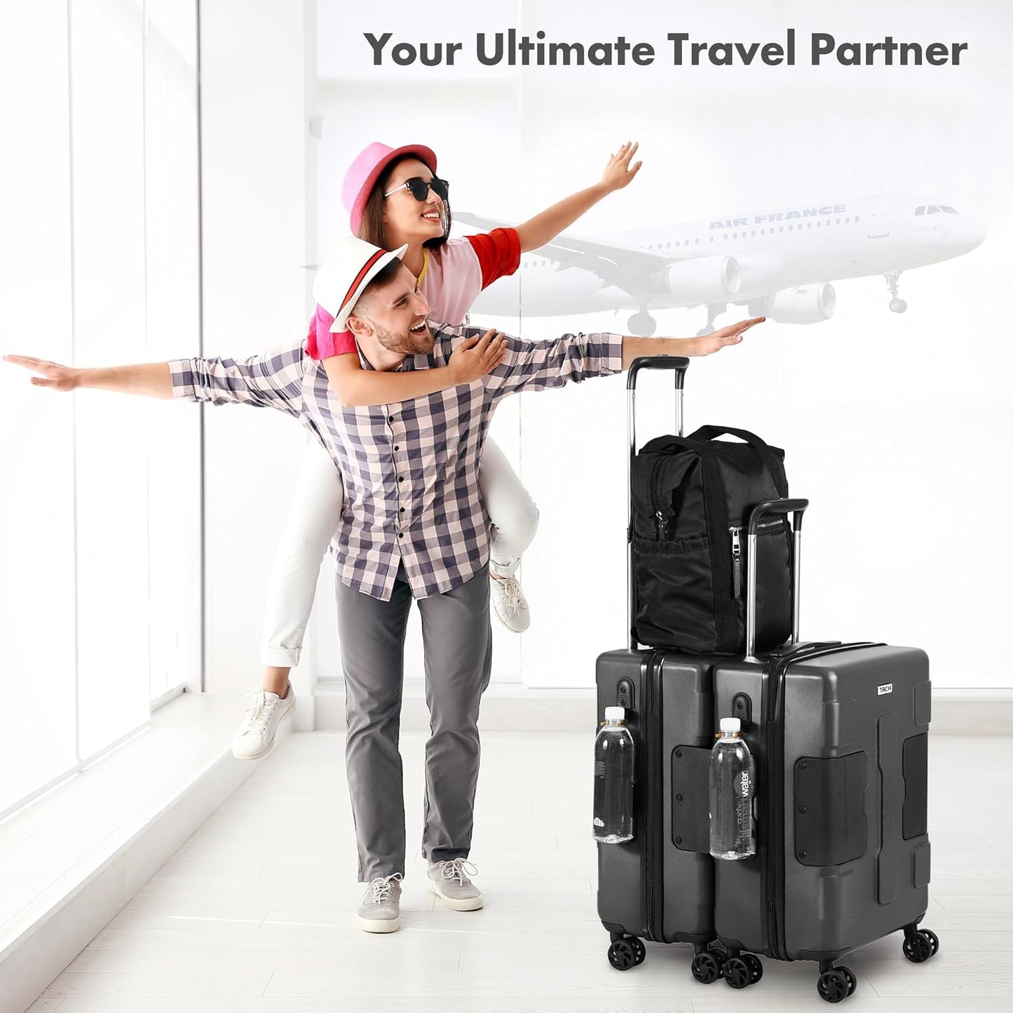 TACH V3.1 Hard Shell Carry On Luggage 20 inch | Carry on Luggage with Spinner Wheels & Patented Built-In Connecting System | One Piece Rolling Suitcase Links 9 Bags At Once (Grey)
