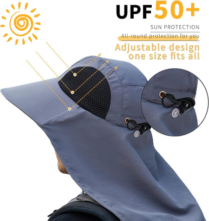Sun Hat for Men Women with Neck Flap,UPF 50+ UV Protective Hiking Fishing Hats,Wide Brim Sun Hat for Women&Men