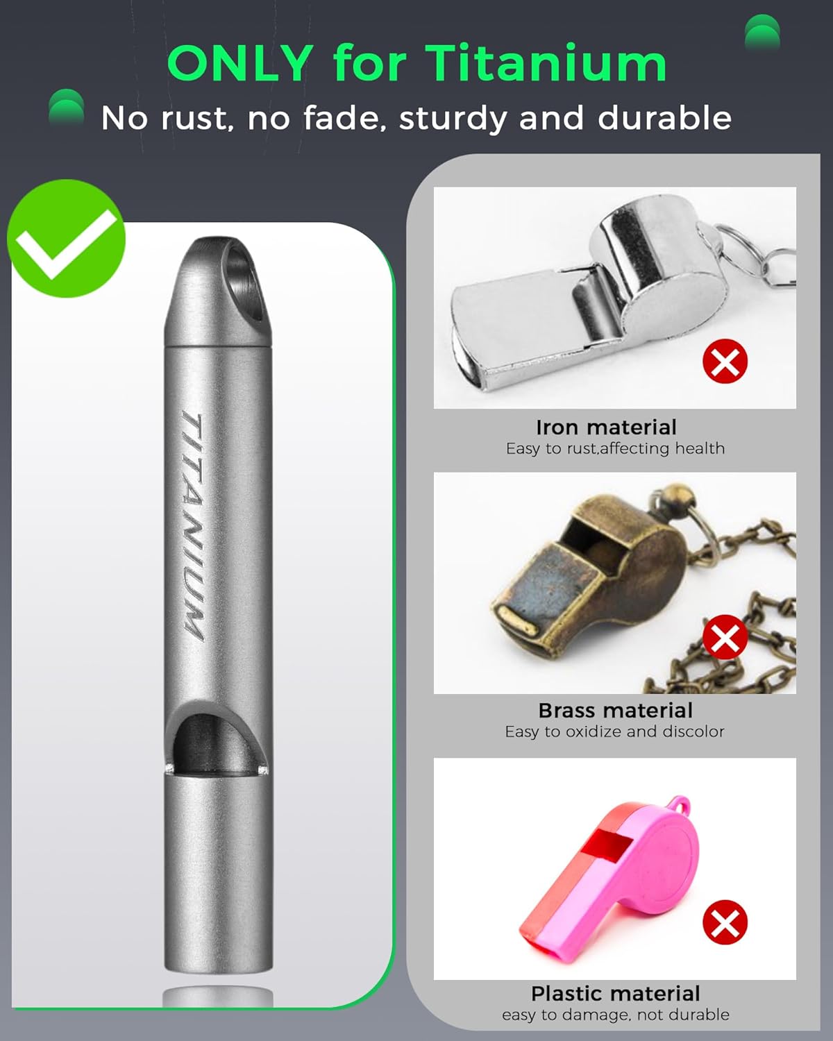 Titanium Emergency Whistle, Survival Safety Whistles for Coaches,Dog Training,Hiking, Life Saving-Loud up to 120db