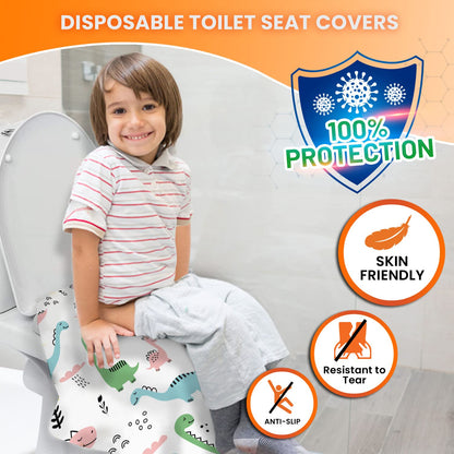 20 Extra Large Toilet Seat Covers Disposable for Kids & Adults-Toilet Covers Disposable for Travel-Toddler Toilet Seat Cover Liners for Potty Training-Individually Wrapped-Waterproof (Dinosaurs)
