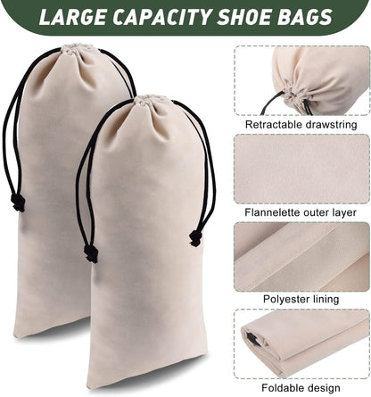 12 Pcs Shoe Dust Bags Beige Duster Flannel Single Shoe Pouch with Drawstring Closure Washable Breathable Shoe Covers for Travel Home Luggage Handbags, 8 x 17 Inches