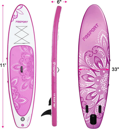 FBSPORT 11' Premium Stand Up Paddle Board, Yoga Board with Durable SUP Accessories & Carry Bag | Wide Stance, Surf Control, Non-Slip Deck, Leash, Paddle and Pump for Youth & Adult