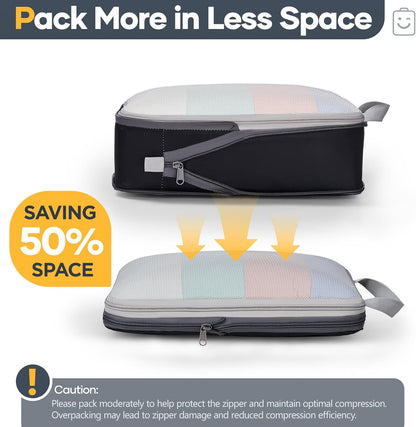 Veken 6/9/11 Set Compression Packing Cubes for Travel Essentials,Compressible Expandable Large Luggage Suitcase Organizer Bags for Clothing,Durable Space Saver Storage Bags(Black)