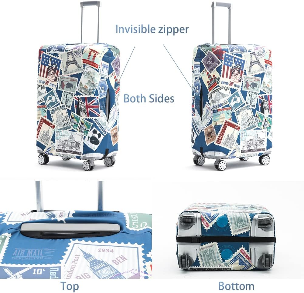 Travelkin Luggage Covers For Suitcase Tsa Approved,Suitcase Cover Protector Fit 18-32 Inch Luggage (Stamp, M)