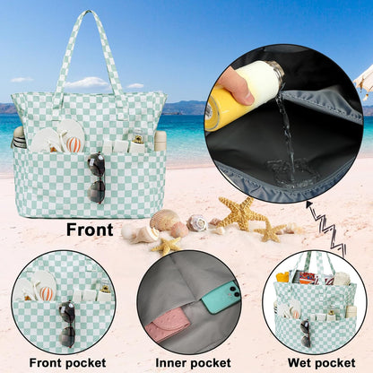 Beach Pool Bags Tote for Women Ladies Large Gym Tote Carry On Bag With Wet Compartment for Weekender Travel Waterproof