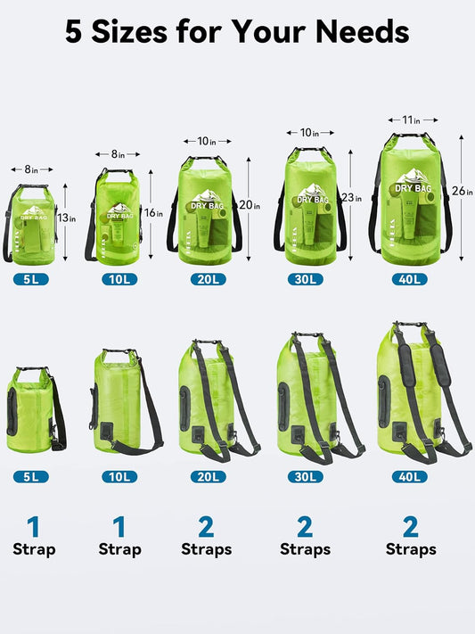 HEETA Dry Bag Waterproof for Women Men, 5L/10L/20L/30L/40L Roll Top Lightweight Dry Storage Bag Backpack with Phone Case for Travel Swimming Boating Kayaking Paddle Board Camping Beach Accessories